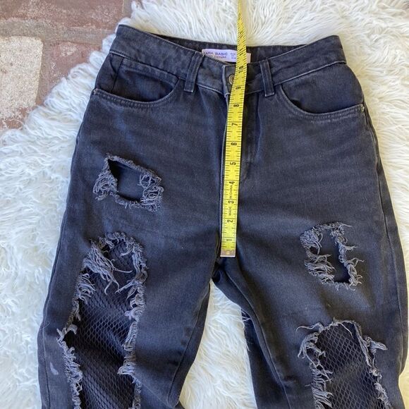 Zara Basic Z1975 Denim Women’s High Waisted Black High Rise Ripped Jeans Size 2 - Picture 8 of 13